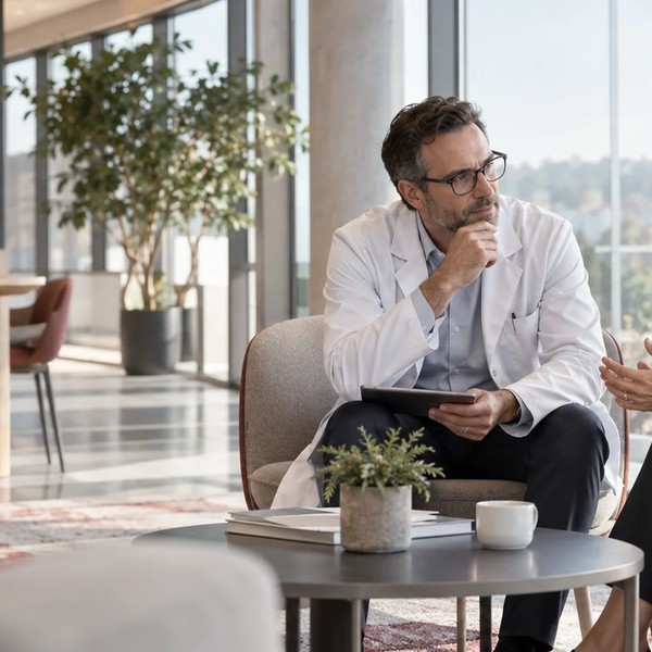 Professionals in discussion in a care setting