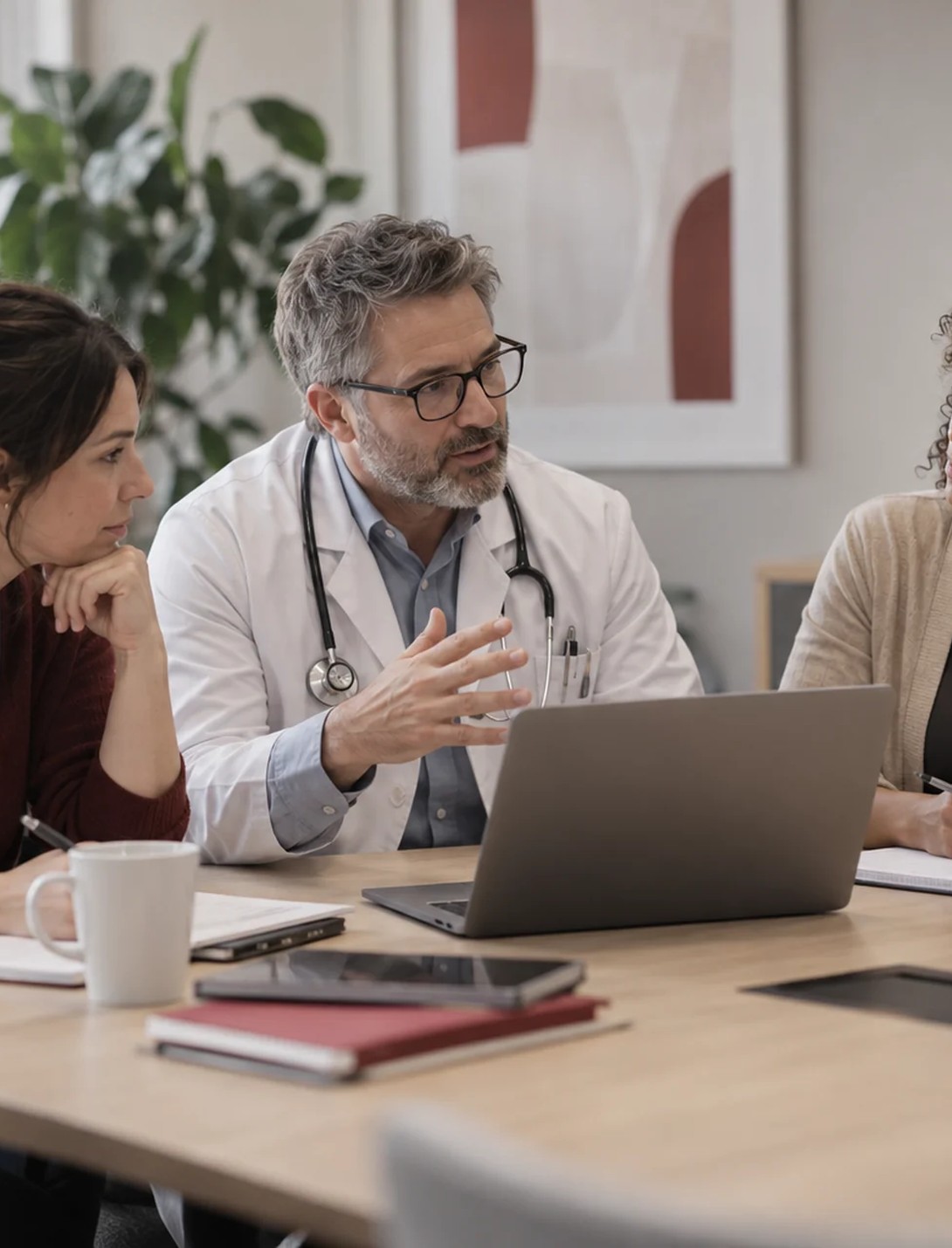 Care professional taking part in a multidisciplinary discussion