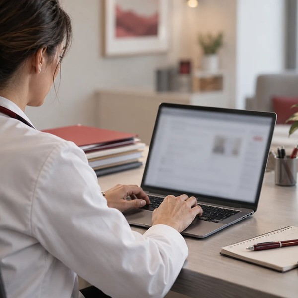 Professional using documents and digital tools