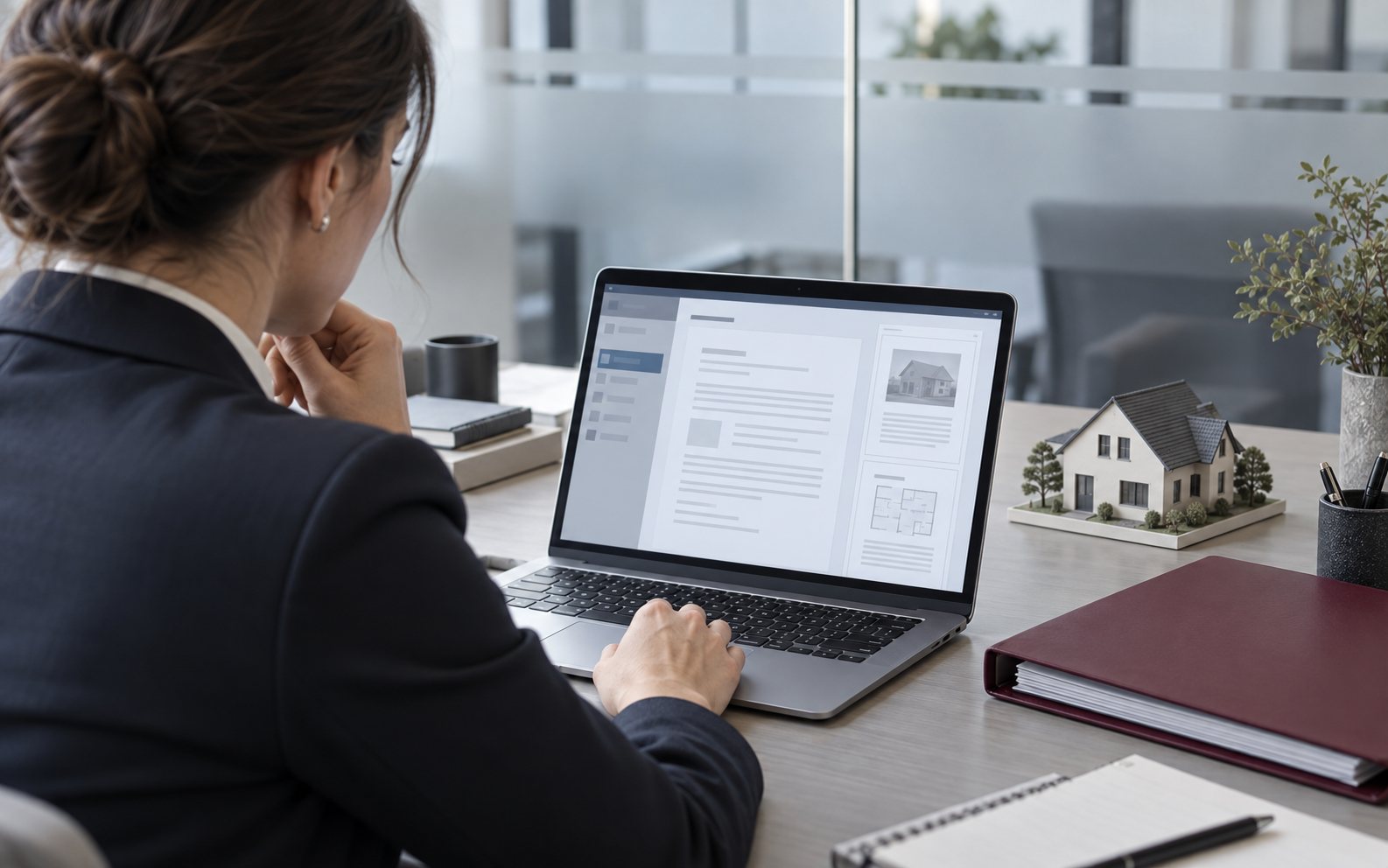 Professional reviewing a digital insurance file